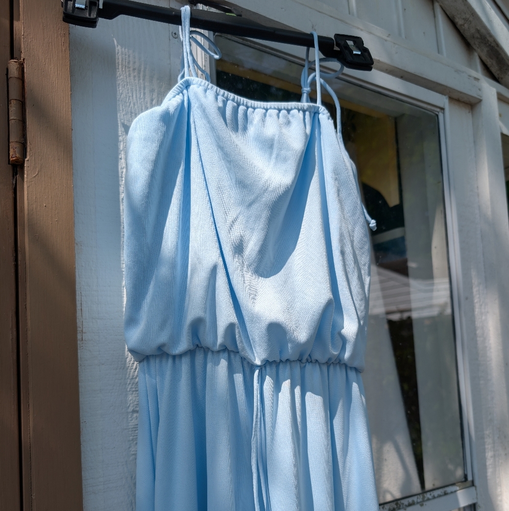 Blue Spaghetti Strap Midi Sundress for Weddings Or Summer Fun